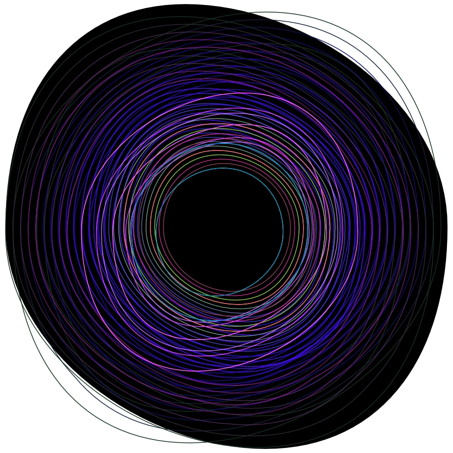 símbolo con trazos finos, elipses envolventes en tonos azules