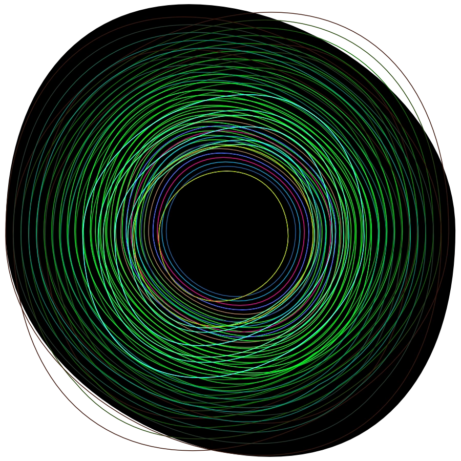 símbolo con trazos finos, elipses envolventes en tonos verdes