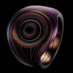 anillo conceptual con finas líneas en fondo oscuro