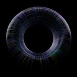 un anillo vista frontal, oscuro con trazos finos de colores