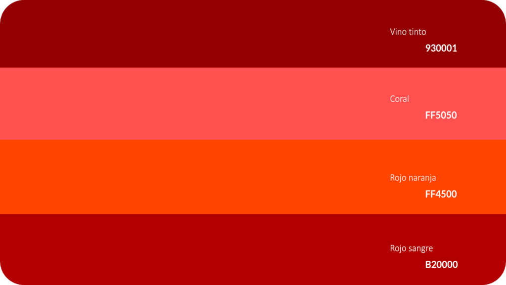 paleta de rojos con rima retórica y nombres especiales